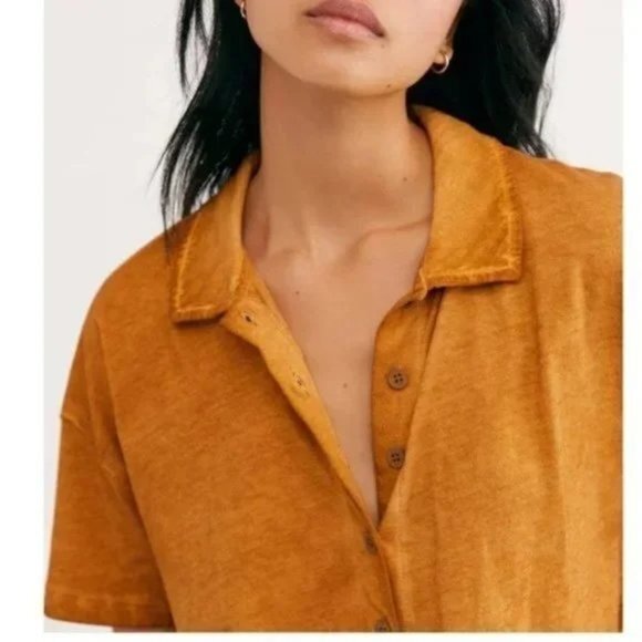 Free People Weekend Rush Henley Tee Copper. - Picture 4 of 5